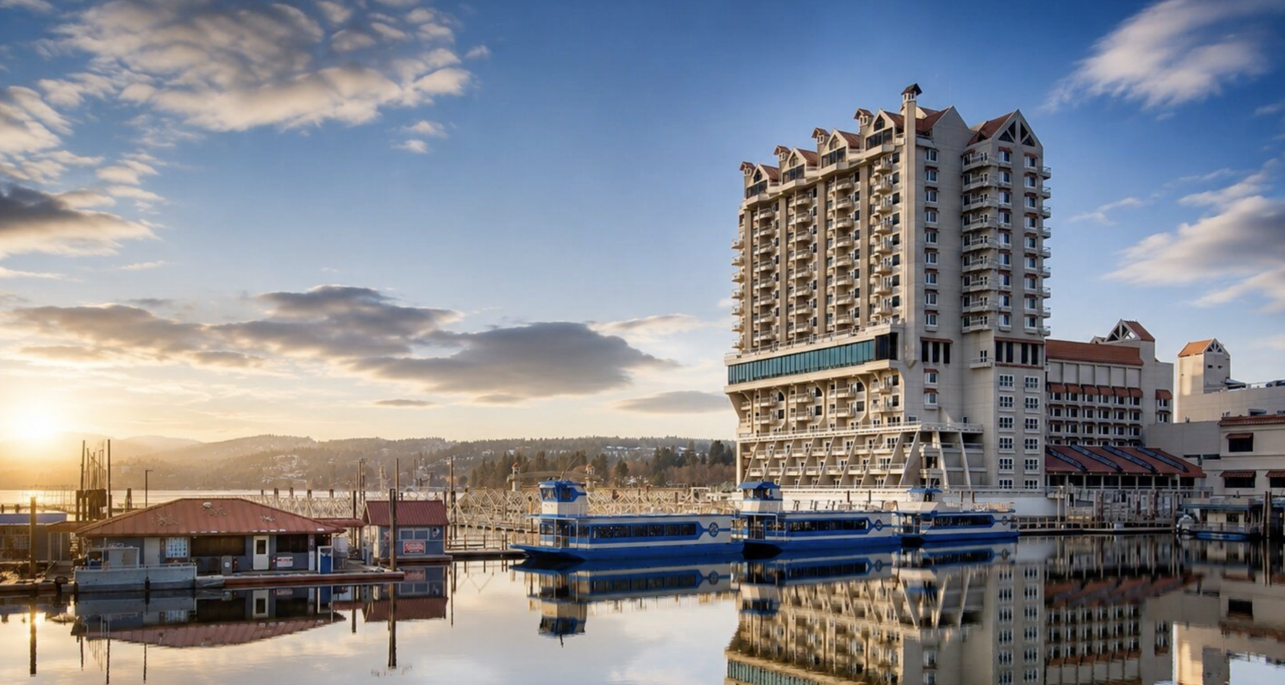 The Coeur d&rsquo;Alene Resort at sunrise